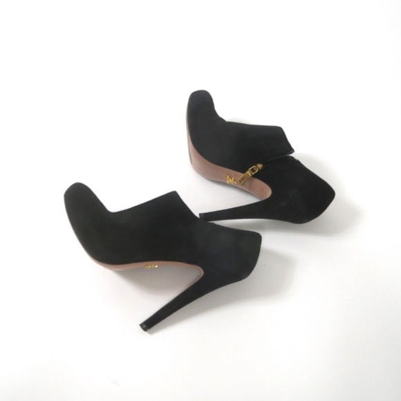 PRADA Platform black short suede Booties heels 9 39 - Picture 4 of 8